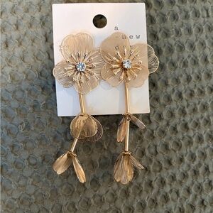 a new day Rose Gold Floral Drop Earrings with Crystal Centers